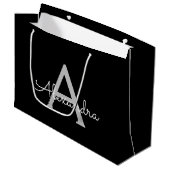 Black Silver Modern Script Girl Monogram Name Große Geschenktüte (Vorderseite Schrägansicht)