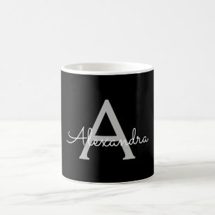Black Silver Modern Script Girl Monogram Name Kaffeetasse