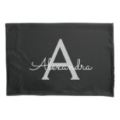 Black Silver Modern Script Girl Monogram Name Kissenbezug (Vorderseite)
