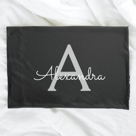 Black Silver Modern Script Girl Monogram Name Kissenbezug