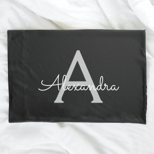 Black Silver Modern Script Girl Monogram Name Kissenbezug
