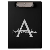 Black Silver Modern Script Girl Monogram Name Klemmbrett (Vorderseite)