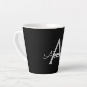Black Silver Modern Script Girl Monogram Name Milchtasse (Linke Ecke)