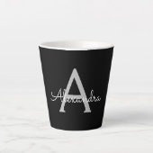 Black Silver Modern Script Girl Monogram Name Milchtasse (Vorderseite)