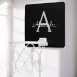 Black Silver Modern Script Girl Monogram Name Mini Basketball Netz<br><div class="desc">Schwarz und Silber einfache Skriptmonogramm Name Mini Basketball Hoop. Das macht den perfekten 16 Geburtstag,  Hochzeit,  Brautparty,  Jubiläum,  Babydusche oder Junggeselinnen-Abschied Geschenk für jemanden,  der Lieben glamourösen Luxus und schicke Stile.</div>