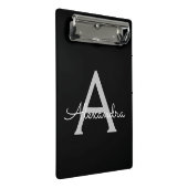 Black Silver Modern Script Girl Monogram Name Mini Klemmbrett (Schrägansicht)