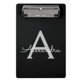 Black Silver Modern Script Girl Monogram Name Mini Klemmbrett (Vorderseite)