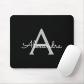 Black Silver Modern Script Girl Monogram Name Mousepad (Mit Mouse)