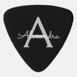 Black Silver Modern Script Girl Monogram Name Plektrum<br><div class="desc">Plektrum für den Namen der Monogramme Schwarz und Silber. Das macht den perfekten 16 Geburtstag,  Hochzeit,  Brautparty,  Jubiläum,  Babydusche oder Junggeselinnen-Abschied Geschenk für jemanden,  der Lieben glamourösen Luxus und schicke Stile.</div>