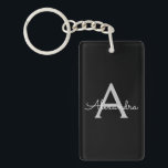 Black Silver Modern Script Girl Monogram Name Schlüsselanhänger<br><div class="desc">Schlüsselanhänger für einfache Skriptnamen in Schwarz und Silver. Das macht den perfekten 16 Geburtstag,  Hochzeit,  Brautparty,  Jubiläum,  Babydusche oder Junggeselinnen-Abschied Geschenk für jemanden,  der Lieben glamourösen Luxus und schicke Stile.</div>