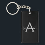 Black Silver Modern Script Girl Monogram Name Schlüsselanhänger<br><div class="desc">Schlüsselanhänger für einfache Skriptnamen in Schwarz und Silver. Das macht den perfekten 16 Geburtstag,  Hochzeit,  Brautparty,  Jubiläum,  Babydusche oder Junggeselinnen-Abschied Geschenk für jemanden,  der Lieben glamourösen Luxus und schicke Stile.</div>