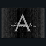 Black Silver Modern Script Girl Monogram Name Schneidebrett<br><div class="desc">Einfaches Monogram Name Cutting Board für Schwarz und Silver. Dies macht den perfekten Abschluss,  Geburtstag,  Hochzeit,  Brautparty,  Jubiläum,  Babydusche oder Junggeselinnen-Abschied Geschenk für jemanden,  die Lieben glamourösen Luxus und schicke Stile.</div>
