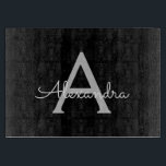 Black Silver Modern Script Girl Monogram Name Schneidebrett<br><div class="desc">Einfaches Monogram Name Cutting Board für Schwarz und Silver. Dies macht den perfekten Abschluss,  Geburtstag,  Hochzeit,  Brautparty,  Jubiläum,  Babydusche oder Junggeselinnen-Abschied Geschenk für jemanden,  die Lieben glamourösen Luxus und schicke Stile.</div>