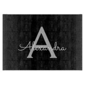 Black Silver Modern Script Girl Monogram Name Schneidebrett (Vorderseite)
