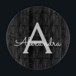 Black Silver Modern Script Girl Monogram Name Schneidebrett<br><div class="desc">Einfaches Monogram Name Cutting Board für Schwarz und Silver. Dies macht den perfekten Abschluss,  Geburtstag,  Hochzeit,  Brautparty,  Jubiläum,  Babydusche oder Junggeselinnen-Abschied Geschenk für jemanden,  die Lieben glamourösen Luxus und schicke Stile.</div>