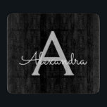 Black Silver Modern Script Girl Monogram Name Schneidebrett<br><div class="desc">Einfaches Monogram Name Cutting Board für Schwarz und Silver. Dies macht den perfekten Abschluss,  Geburtstag,  Hochzeit,  Brautparty,  Jubiläum,  Babydusche oder Junggeselinnen-Abschied Geschenk für jemanden,  die Lieben glamourösen Luxus und schicke Stile.</div>