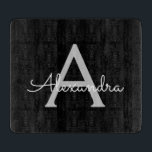 Black Silver Modern Script Girl Monogram Name Schneidebrett<br><div class="desc">Einfaches Monogram Name Cutting Board für Schwarz und Silver. Dies macht den perfekten Abschluss,  Geburtstag,  Hochzeit,  Brautparty,  Jubiläum,  Babydusche oder Junggeselinnen-Abschied Geschenk für jemanden,  die Lieben glamourösen Luxus und schicke Stile.</div>