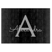 Black Silver Modern Script Girl Monogram Name