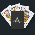 Black Silver Modern Script Girl Monogram Name Spielkarten<br><div class="desc">Schwarz und Silver einfache Skriptmonogramm Name Playing Cards. Das macht den perfekten 16 Geburtstag,  Hochzeit,  Brautparty,  Jubiläum,  Babydusche oder Junggeselinnen-Abschied Geschenk für jemanden,  der Lieben glamourösen Luxus und schicke Stile.</div>