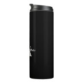 Black Silver Modern Script Girl Monogram Name Thermosbecher (Nach rechts gedreht)