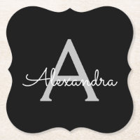 Black Silver Modern Script Girl Monogram Name