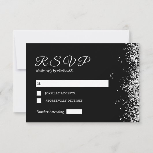 Black Silver Modern Wedding Response Card RSVP Karte (Vorderseite)