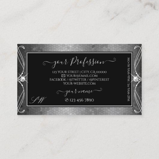 Black Silver Mosaic Verziert Sparkle Jewels Initia Visitenkarte (Rückseite)