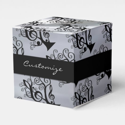 Black & Silver Music Treble Clef Tree Cube Box Geschenkschachtel (Vorderseite)