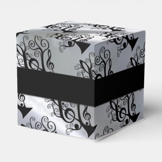 Black & Silver Music Treble Clef Tree Cube Box Geschenkschachtel (Rückseite)
