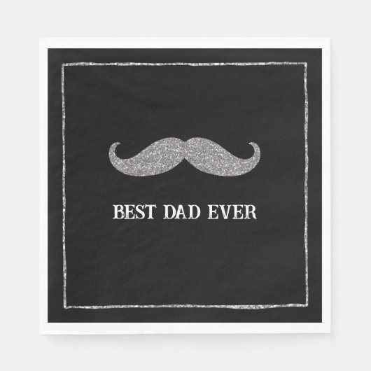 Black Silver Mustache Bester Vater je Serviette (Vorderseite)