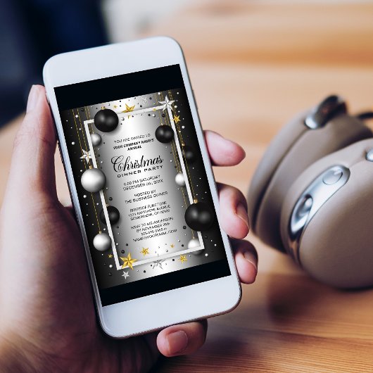 Black Silver Ornament Corporate Weihnachtsessen Einladung