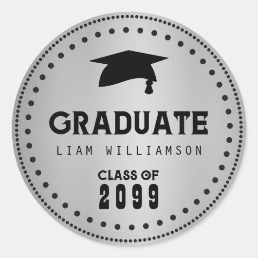 Black Silver personalized Graduation Envelope Seal Runder Aufkleber (Vorderseite)