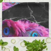 Black Silver Pfau Marble Agate Glam Geschirrtuch (Gefaltet)