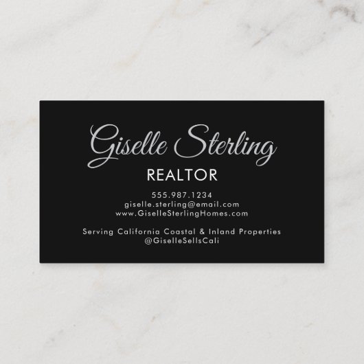 Black Silver Photo Monogram Realtor QR Code  Visitenkarte (Rückseite)