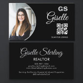 Black Silver Photo Monogram Realtor QR Code  Visitenkarte