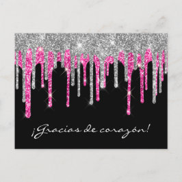 Black Silver Pink Glitzer Tropfen Quinceañera Grac Postkarte