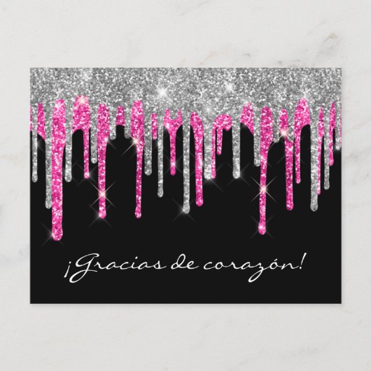 Black Silver Pink Glitzer Tropfen Quinceañera Grac Postkarte (Vorderseite)