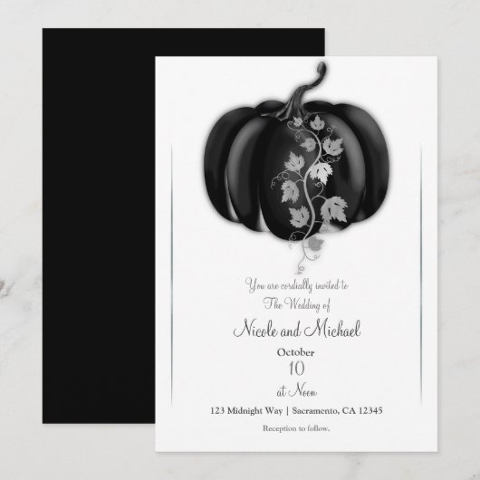 Black & Silver Pumpkin Storybook Hochzeit im Herbs Einladung (Vorne/Hinten)