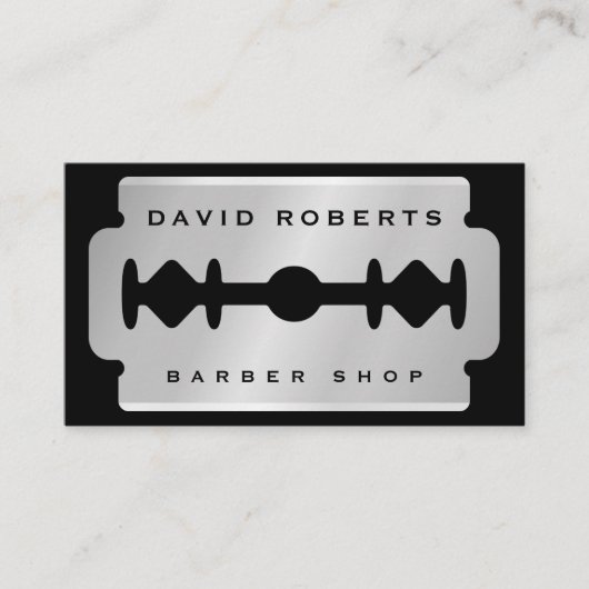 Black Silver Razor Blade Barber Business Card Visitenkarte (Vorderseite)