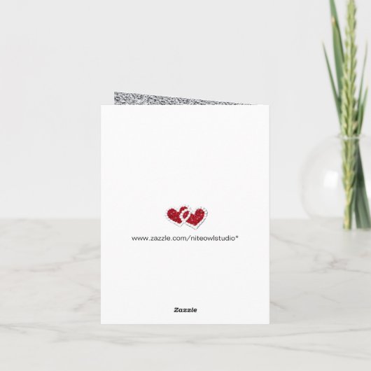 Black Silver Red Floral Hearts IMITATE Foil Vielen Dankeskarte (Rückseite)