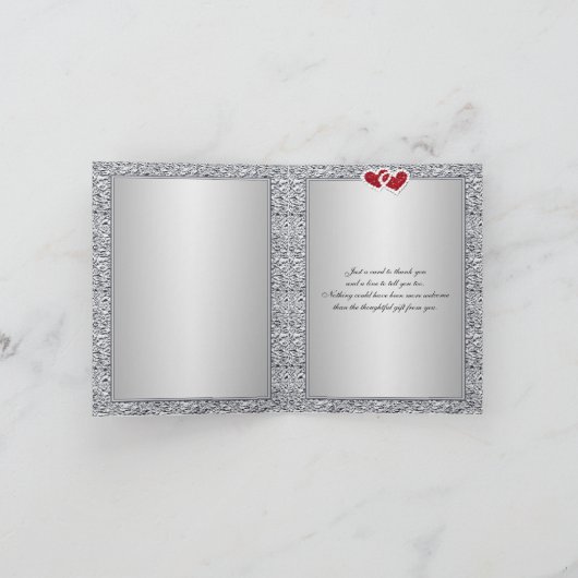 Black Silver Red Floral Hearts IMITATE Foil Vielen Dankeskarte (Innenseite)