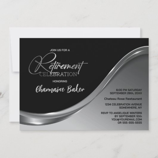 Black Silver Retirement Party Einladung (Vorderseite)