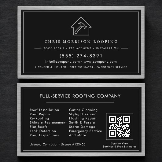 Black Silver Roofing Construction Services QR Code Visitenkarte