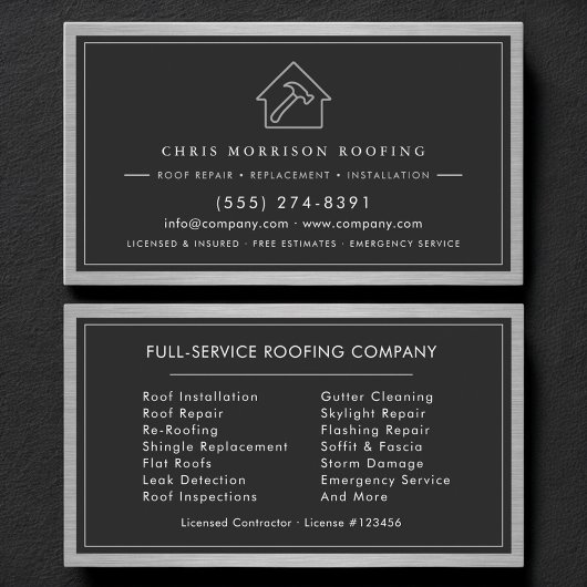Black Silver Roofing Roofer Construction Services Visitenkarte