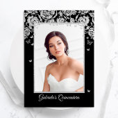 Black Silver Rose Schmetterlinge Quinceanera Foto Einladung