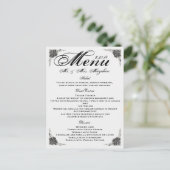 Black Silver Rose Wedding Dinner Menu Vielen Dank Postkarte (Stehend Vorderseite)