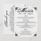 Black Silver Rose Wedding Dinner Menu Vielen Dank Postkarte (Vorne/Hinten)