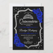 Black Silver Royal Blue Foto Quinceanera Einladung (Vorderseite)