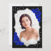 Black Silver Royal Blue Foto Quinceanera Einladung (Rückseite)
