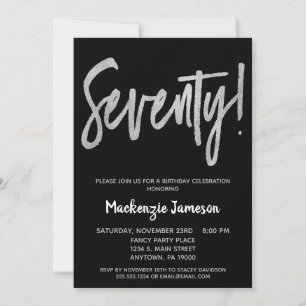 Black Silver Script 70. Geburtstagsparty Einladung